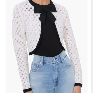 Alice + Olivia Dannie Bow Accent Open Stitch Cotton & Wool Cardigan